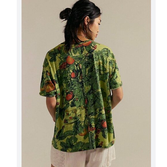 We The Free Sunshade Tee Slub Top Green Novelty Botanical Print Sz L Boho - Picture 6 of 9